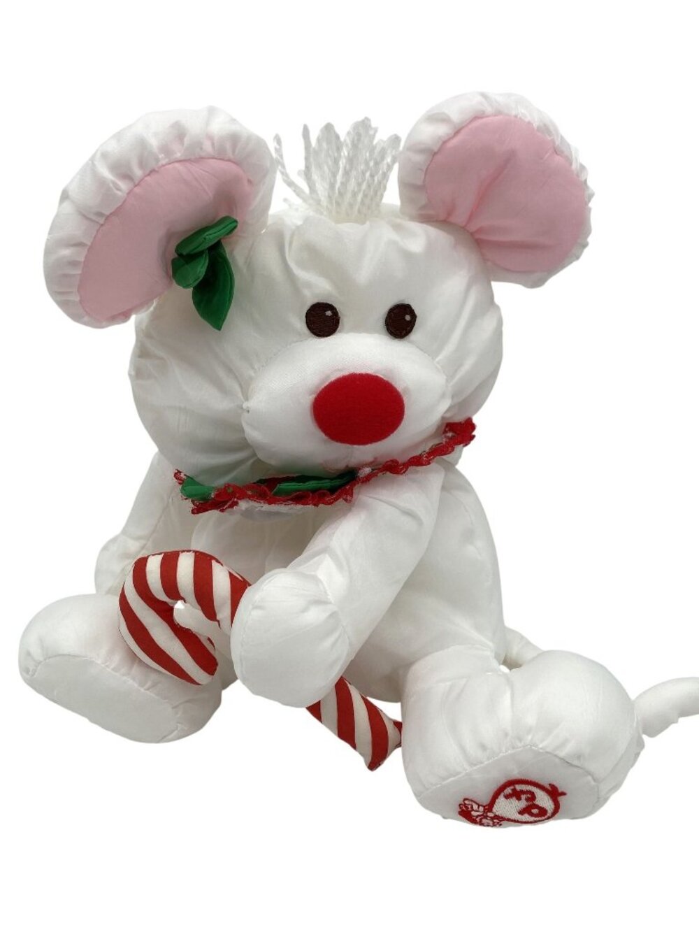 Fisher Price Puffalump Holiday White Mouse Plush Candy Cane Vintage 1987